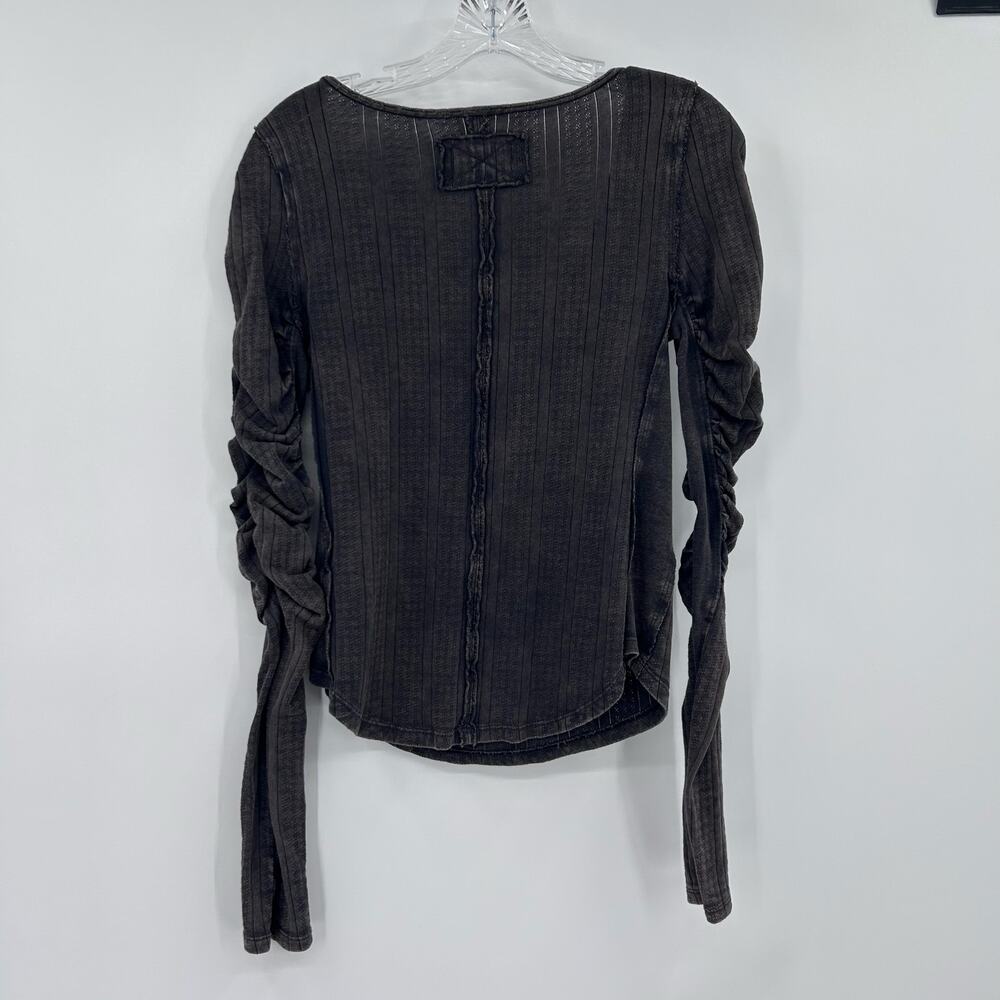 Free People We The Free Hope Henley Ruched Sleeve Washed Black Top Womens Size S - Picture 8 of 11
